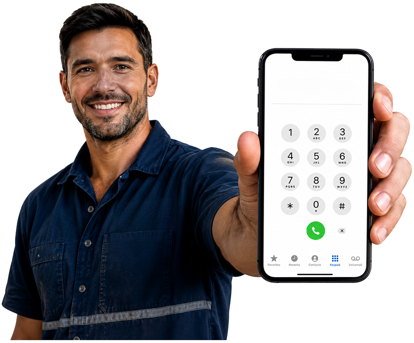 Zetland Blocked Drains plumber holding a phone — call 1300 261 965