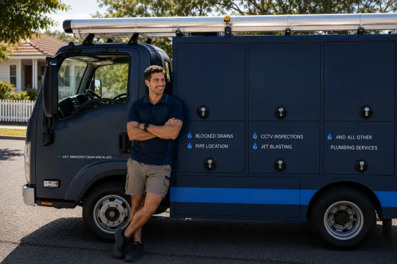Service van and plumber at a Zetland callout