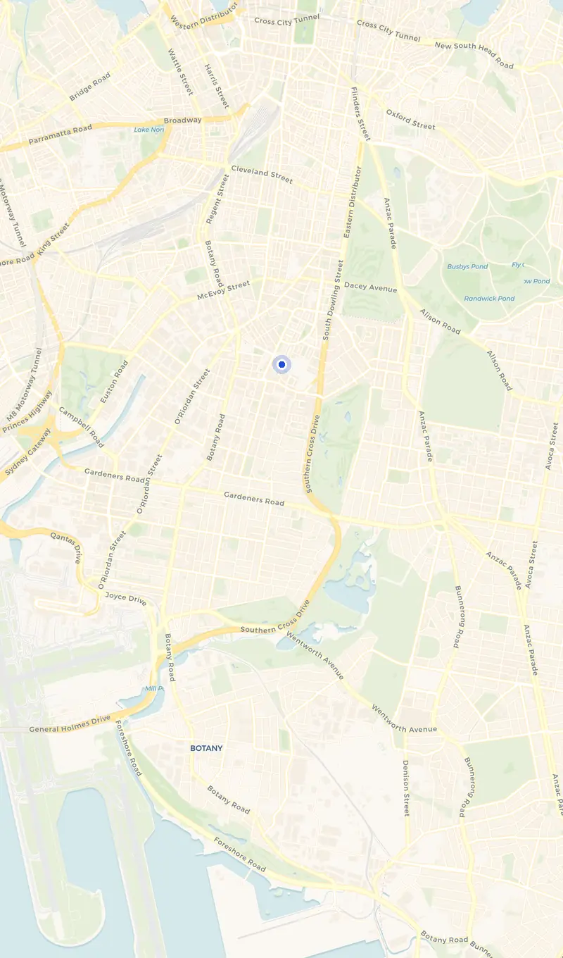 Map of the Zetland service area and the surrounding suburbs we cover.