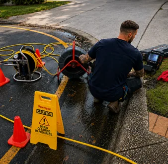 Repairing a burst drain pipe at a Zetland home